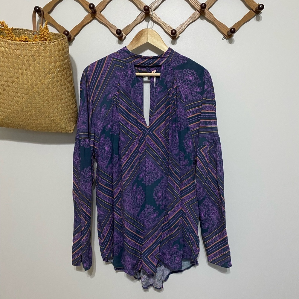 Free People Walking on a Dream Purple and Blue Patterned Blouse